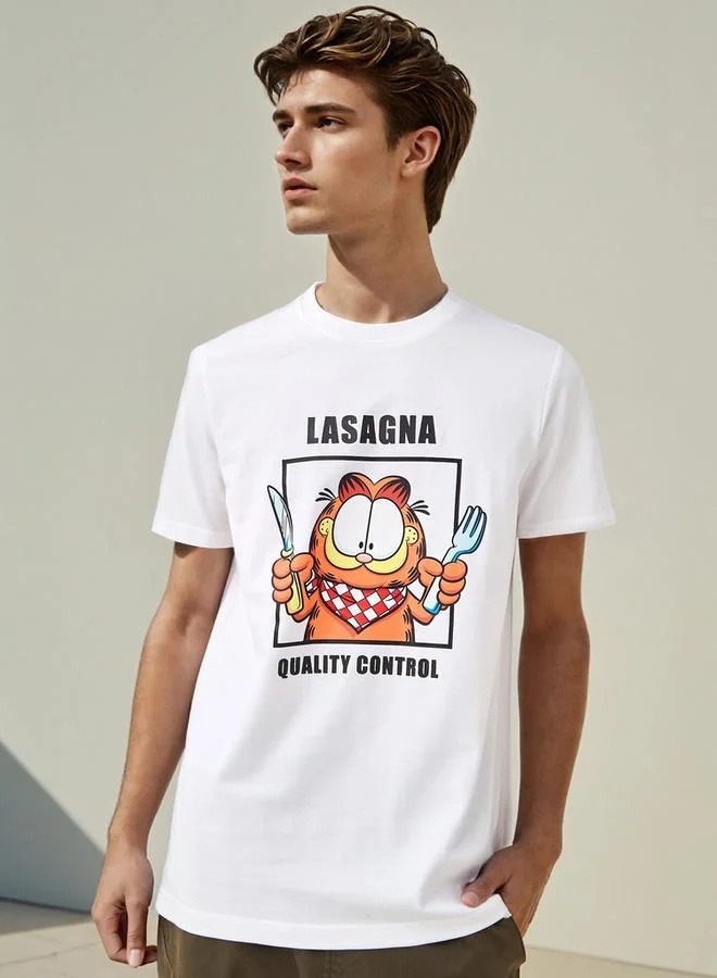 Splash FAV Garfield Print T-shirt with Crew Neck and Short Sleeves